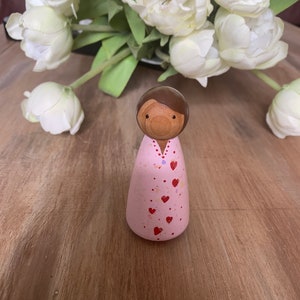 Light Pink Glitter Heart Peg Doll/Montessori/Hand Painted/ Wooden Doll/Open Ended Play