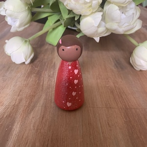 Red Shimmer Heart Peg Doll/Wooden Doll/Montessori/Open Ended Toys/