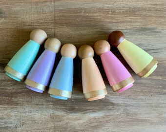 Pastel Peg Doll Set: Multicultural Wooden Montessori Toy
