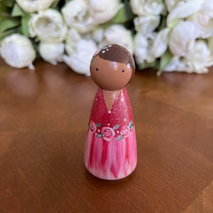 Red and Pink Flower Girl/ Open Ended Play/ Wooden Dolls/ Montessori