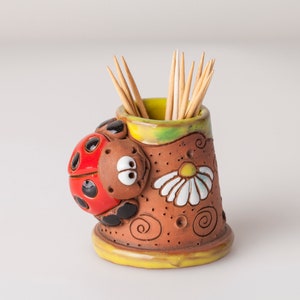 Ceramic toothpick or match holder, fun ladybirds design, kitchen decor, toothpicks holder, housewarming gift, Christmas gift