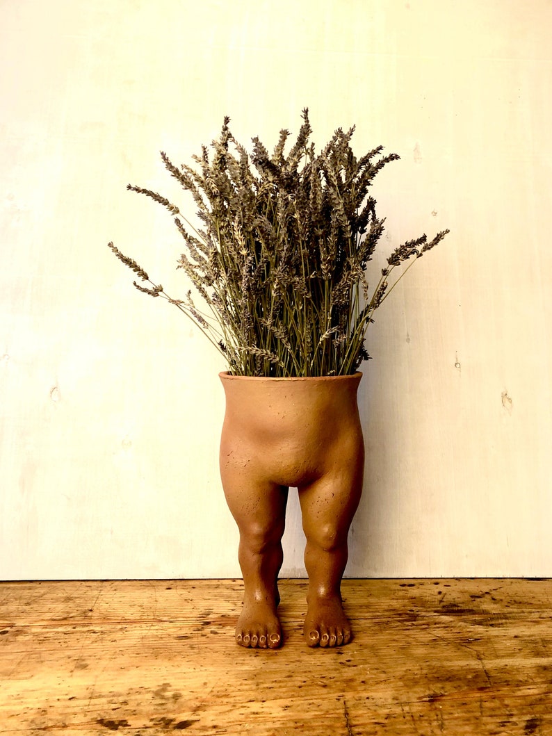 Handmade ceramic flower pot, Human body flower pot, Flower pot for dried plants, Vase for dried flowers, Creative, Fun Sculpture image 1