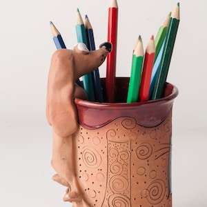 Handmade Ceramic Pen/pencil Holder, Dachshund Design, Pencil Box With ...