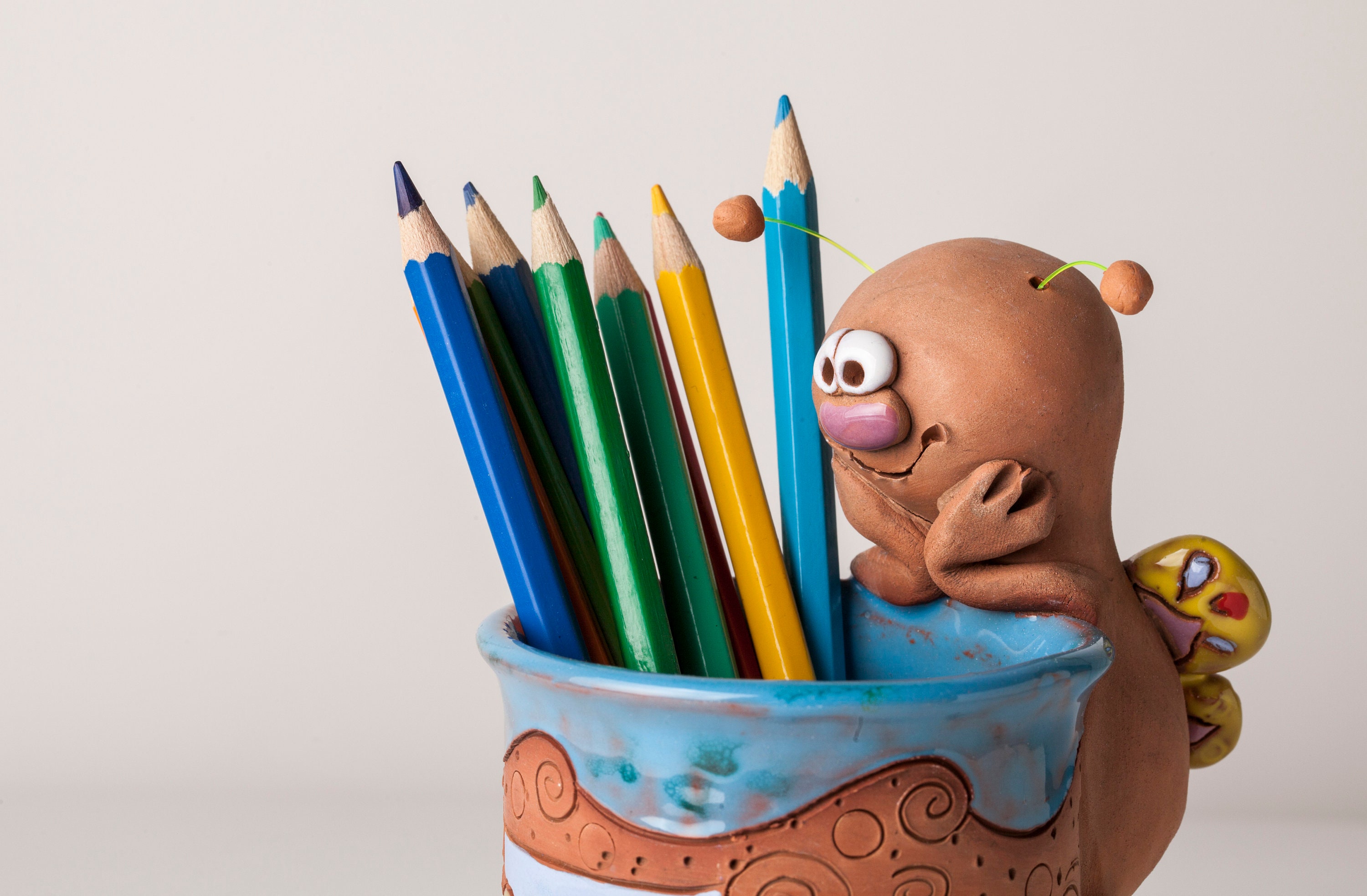 Handmade Ceramic Pen/pencil Holder, Butterfly Design, Pencil Box With ...
