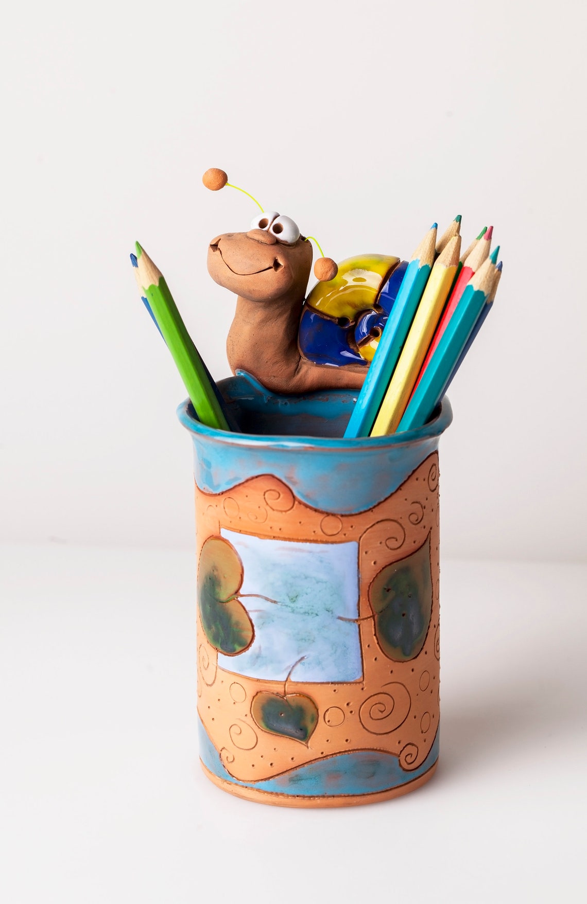 Handmade Ceramic Pen/pencil Holder Snail Design Pencil Box Etsy