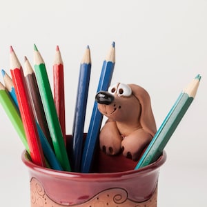 Handmade Ceramic Pen/pencil Holder, Dachshund Design, Pencil Box With ...
