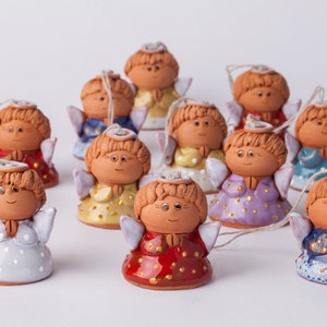 Set of 12 handmade ceramic Christmas angels, Christmas decoration, fun ,cute angels, ceramic bells, Christmas gift