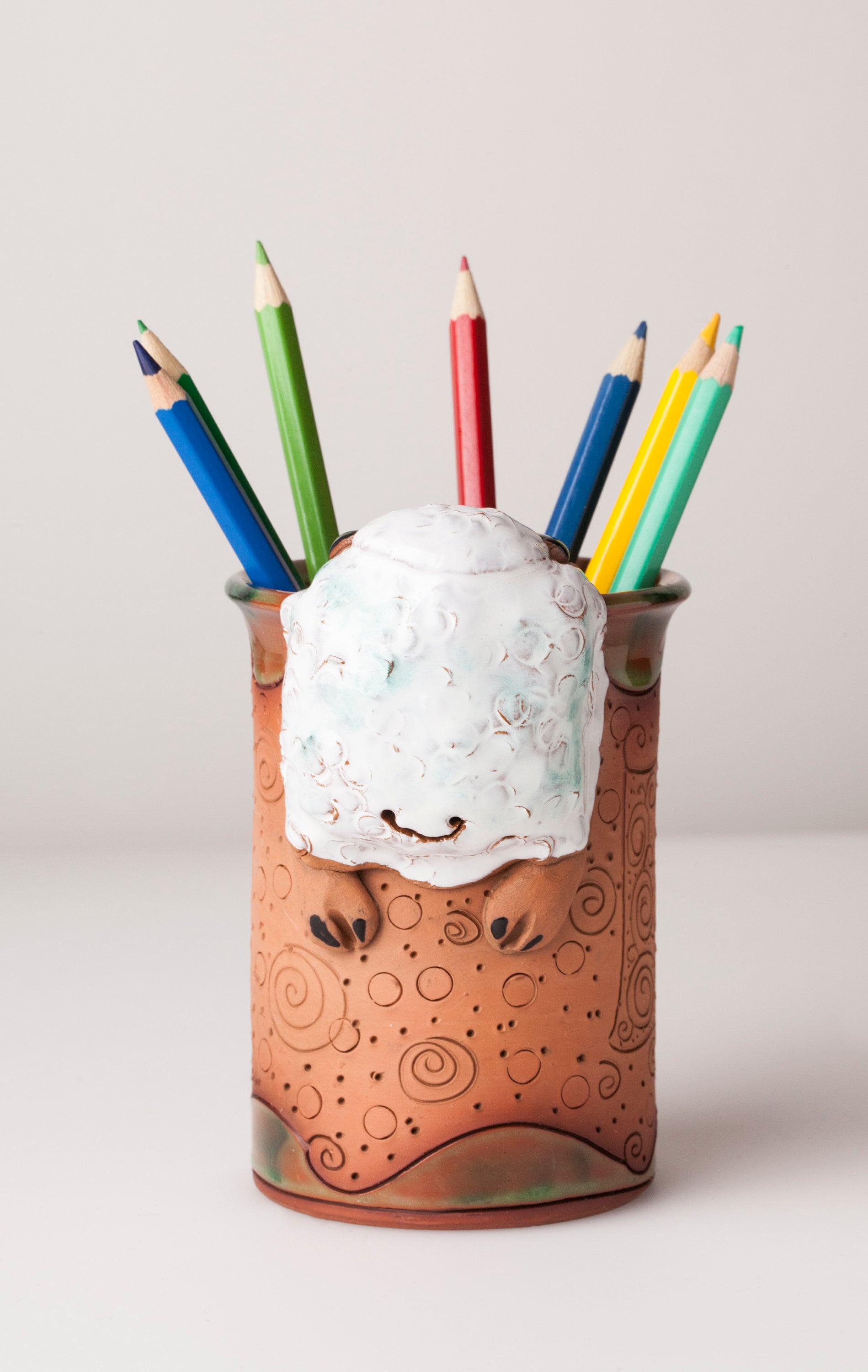Handmade Ceramic Pen/pencil Holder, Sheep Design, Pencil Box With Fun