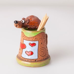Ceramic toothpick or match holder, fun rat(mouse) design, kitchen decor, toothpicks holder, housewarming gift, Christmas gift
