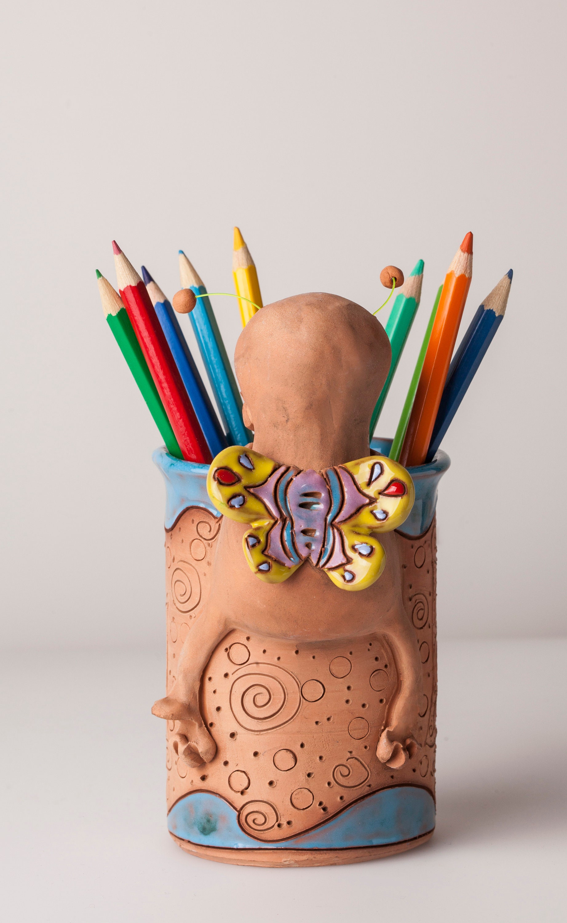 Handmade Ceramic Pen/pencil Holder, Butterfly Design, Pencil Box With ...