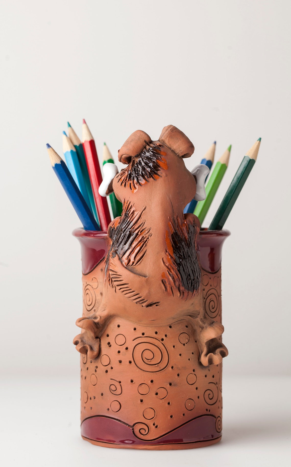 Handmade Ceramic Pen/pencil Holder, Dog Design, Pencil Box With Fun