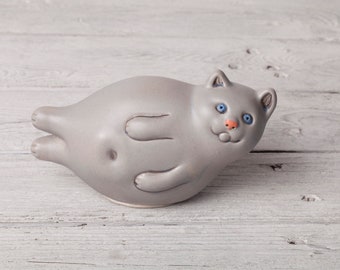 Handmade ceramic cat, Flying cat design, Animals art, Housewarming gift, Cats lovers gift, Christmas gift, cats figurine