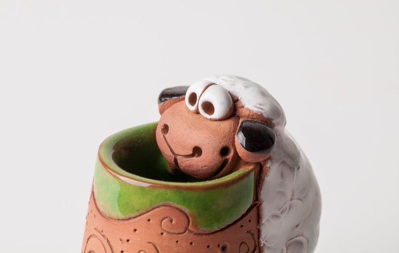 Ceramic toothpick or match holder, fun sheep design, toothpicks holder, housewarming gift, gift for sheep lovers, farm animals image 3