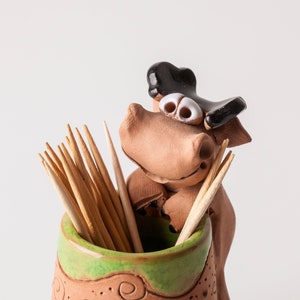 Ceramic toothpick or match holder, fun elk design, kitchen decor, toothpicks holder, housewarming gift, wild animals
