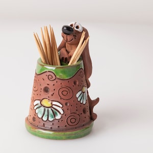 Stuzzicadenti in ceramica o portafette con un design del cane, design divertente bassotto, porta stuzzicadenti, regalo di Natale, divertente salsiccia-cane