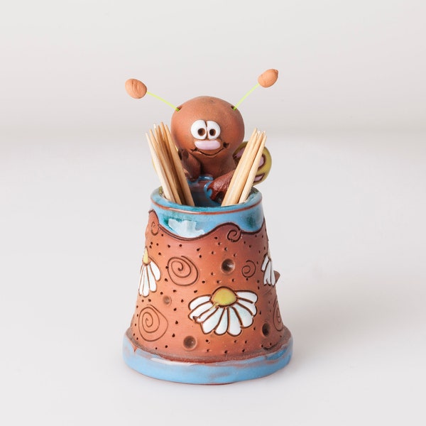 Ceramic toothpick or match holder, fun butterfly design, kitchen appliance, holder for matches, toothpicks holder, housewarming gift,