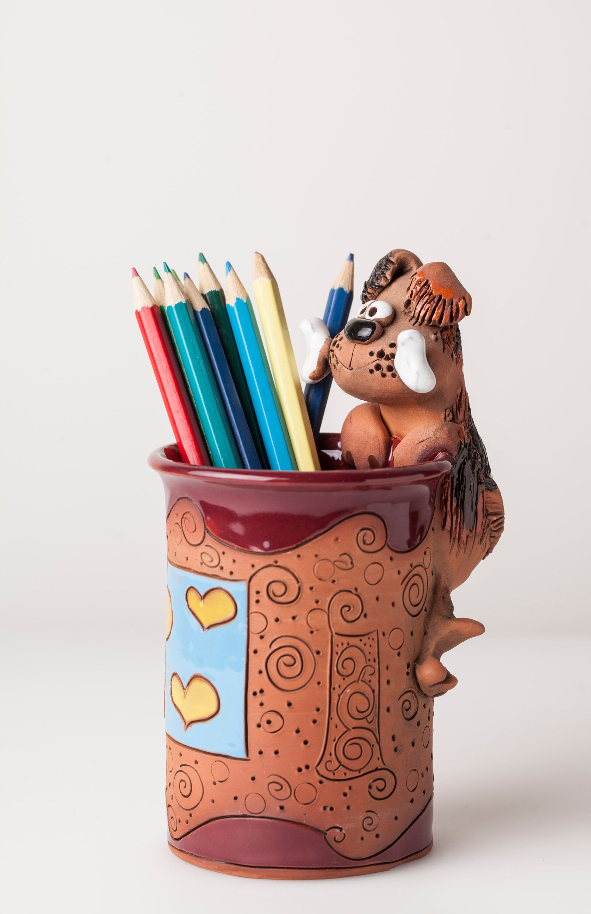 Handmade Ceramic Pen/pencil Holder, Dog Design, Pencil Box With Fun ...