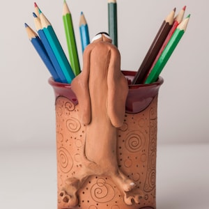Handmade Ceramic Pen/pencil Holder, Dachshund Design, Pencil Box With ...