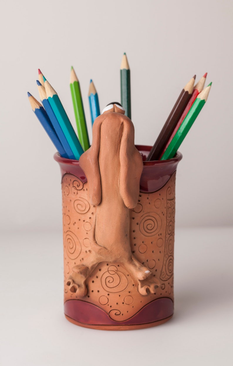 Handmade Ceramic Pen/pencil Holder, Dachshund Design, Pencil Box With ...