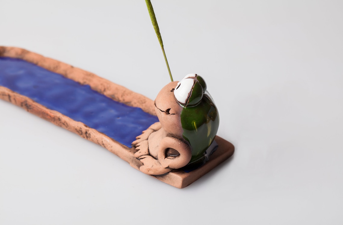 Ceramic Incense Holder, Fun Frog Incense Holder, Handmade Incense