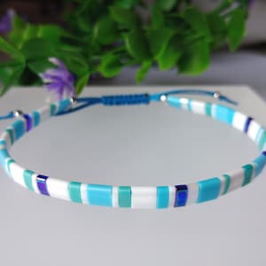 Blue Bracelet, Tila Miyuki Bracelet, Tila Bracelet, Glass Bead Bracelet, , Handmade Jewellery, Blue Glass Bead Bracelet, Large Bracelet
