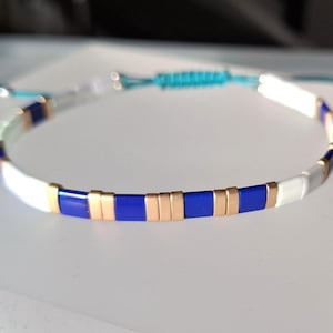 Blue Bracelet, Tila Miyuki Bracelet, Tila Bracelet, Glass Bead Bracelet, Blue and Gold Bracelet