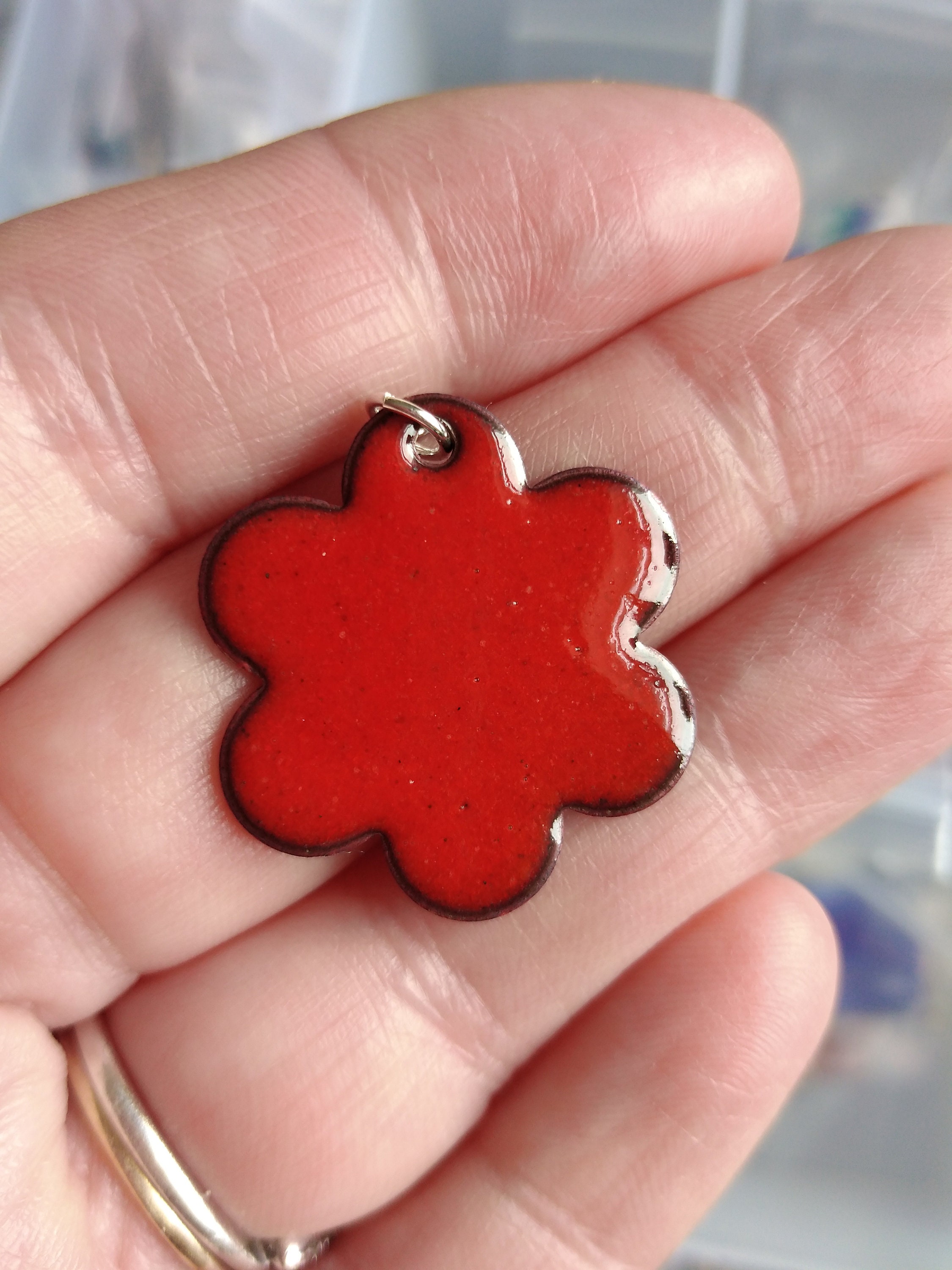 Red Enamel Flower Pendant Necklace, Hope Enamels, Hope