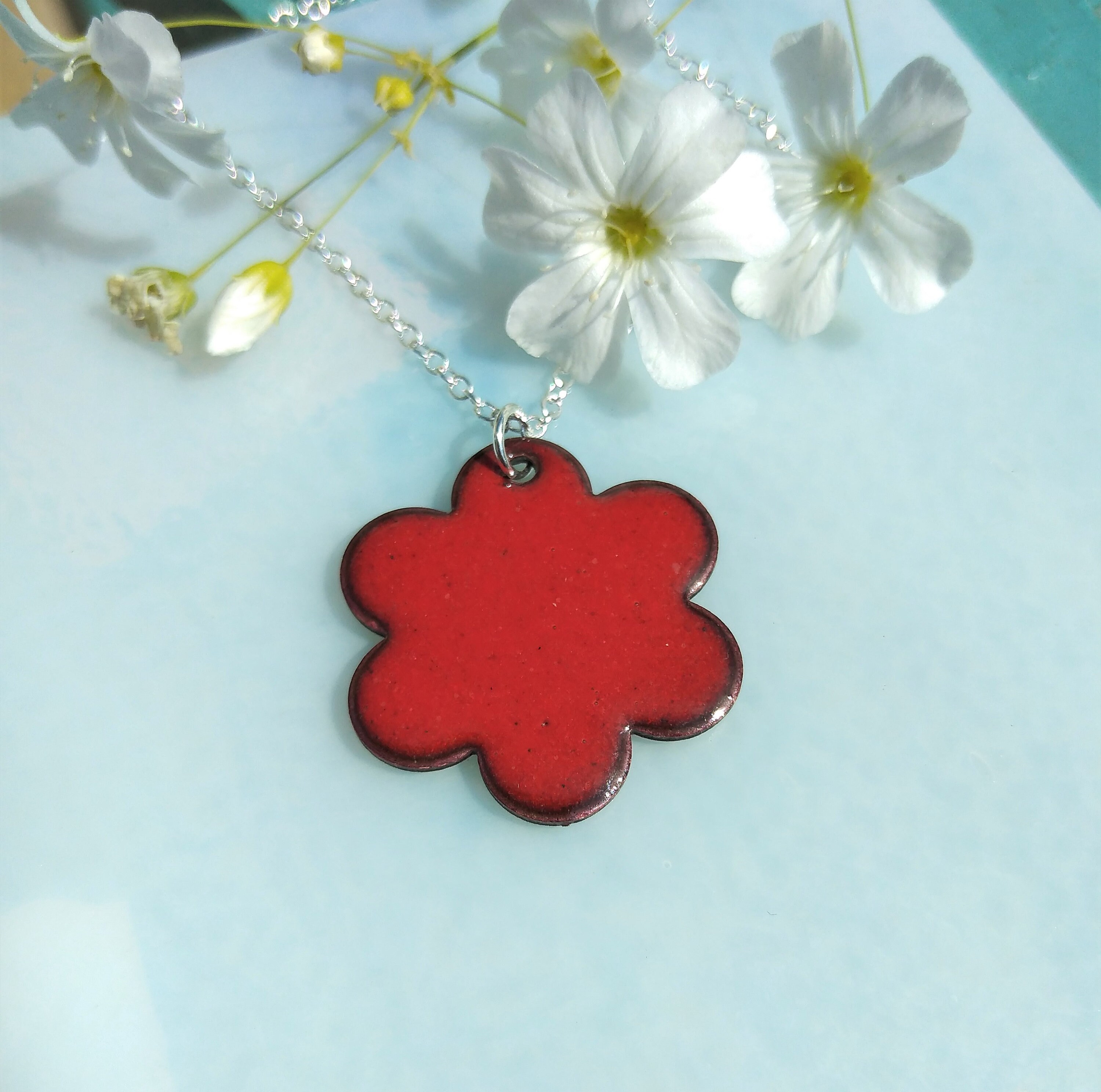 世界の Flower Enamel Red Pendant Hope Enamels, Hope Necklace, ネックレス・ペンダント