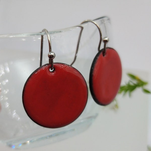 Enamel jewellery, Enamel Earrings,  Red Enamelled Earrings, Drop Earrings, Enamelled Earrings, Red Earrings