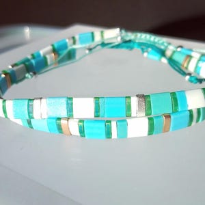 Bracelet bleu, bracelet Tila Miyuki, bracelet Tila, bracelet bleu turquoise, lot de bracelets. Bracelets superposés, grande taille