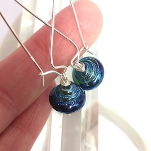 Lampwork Glass Bead Earrings: Sterling Silver, Blue Green Dangle