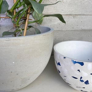 Indoor|Outdoor 15'' | 38cm Large Concrete Raw planter Grey Cement Terrazzo Concrete Round planter Pot Large 'Grey Raw' blumentopf gross