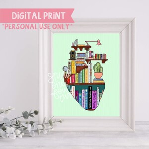 I Heart Banned Books Heart Bookcase | Digital Print Only