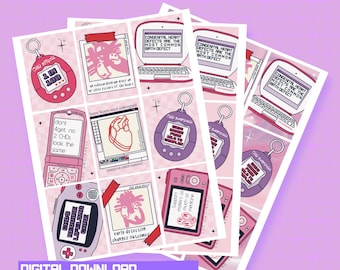 Biglietti di sensibilizzazione sulle malattie cardiovascolari Y2K / San Valentino per il mese del cuore / Download digitale / Stampabili