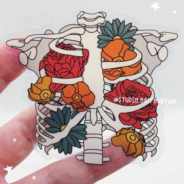 Floral Ribcage Clear Sticker | Bright Flower Ribcage | Anatomical Sticker
