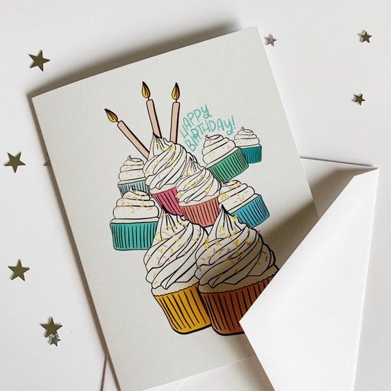 Biglietto Di Auguri Di Compleanno Per Lei Con Ragazza E Cupcake - Interno Bianco, Formato Standard - 4