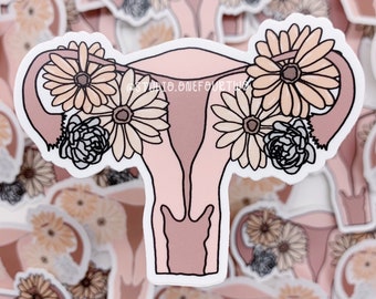 Cute Uterus Stickers | Anatomy Stickers | Die Cut and Clear Stickers | Flower Power