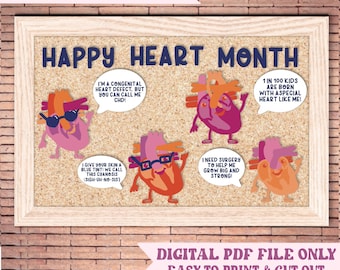 Kit bacheca per il mese del cuore / Materiale stampabile per la classe / Sensibilizzazione sulle malattie cardiovascolari / Mese del cuore / Download digitale