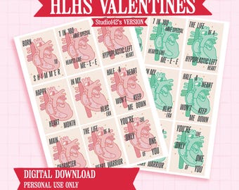 Biglietti di San Valentino a forma di cuore anatomico HLHS / Biglietti di San Valentino per bambini con disabilità intellettiva / Materiale stampabile per la classe Girly Pop (download digitale)