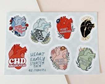 Heart Family Starter Pack Sticker Sheet | 4x6 | Anatomical Hearts | CHD Awareness
