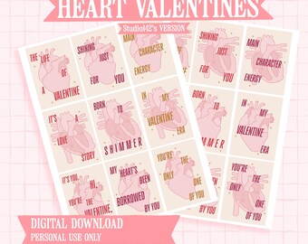 Stampabili per San Valentino a forma di cuore / Biglietti di San Valentino / San Valentino per la classe / Cuori anatomici / Mese del cuore / Download digitale