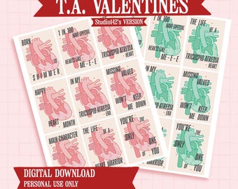 Biglietti di San Valentino con atresia tricuspide e cuore anatomico / Biglietti di San Valentino con cardiopatia congenita / Materiale stampabile per la classe Girly Pop (download digitale)