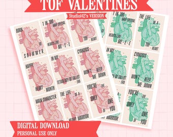 Biglietti di San Valentino TOF con cuore anatomico / Biglietti di San Valentino CHD / Materiale stampabile per la classe Girly Pop (download digitale)
