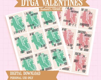 Biglietti di San Valentino con cuore anatomico DTGA / Biglietti di San Valentino CHD / Materiale stampabile per la classe Girly Pop (download digitale)