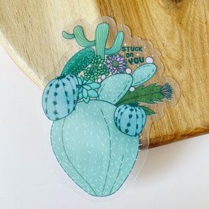 Atrapado en tu corazón de cactus transparente Pegatina