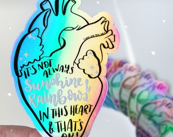 Sunshine & Rainbows Heart Holographic Sticker | Anatomical Heart | CHD Warrior | Vinyl Sticker
