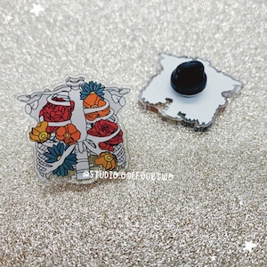 Cute Flower Ribcage Acrylic Pin | Anatomical Ribcage | Bright Flowers | Acrylic Lapel Pin