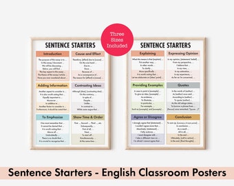 Sentence Starters Charts – Improve Sentence Structure in English Writing, Boho Classroom Décor, Academic Writing, Digital Download
