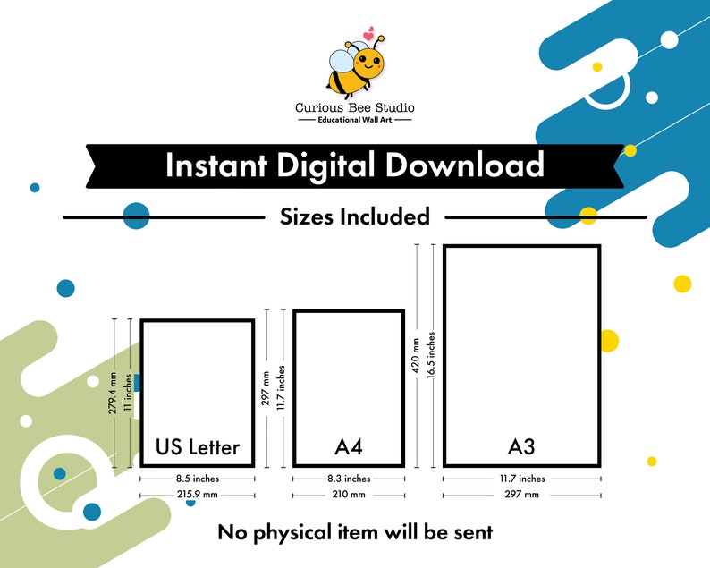 Instant Digital Download, Available in three sizes - US letter, A3, and A4