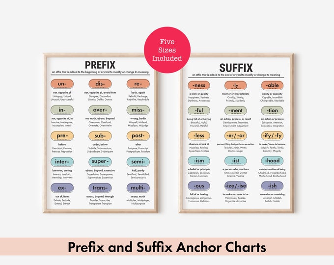 Prefixes and Suffixes Anchor Chart - Etsy Canada